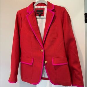 J. Crew | RARE ✨ Red With Hot Pink tipped Trim Wool Rhodes Blazer Size 6